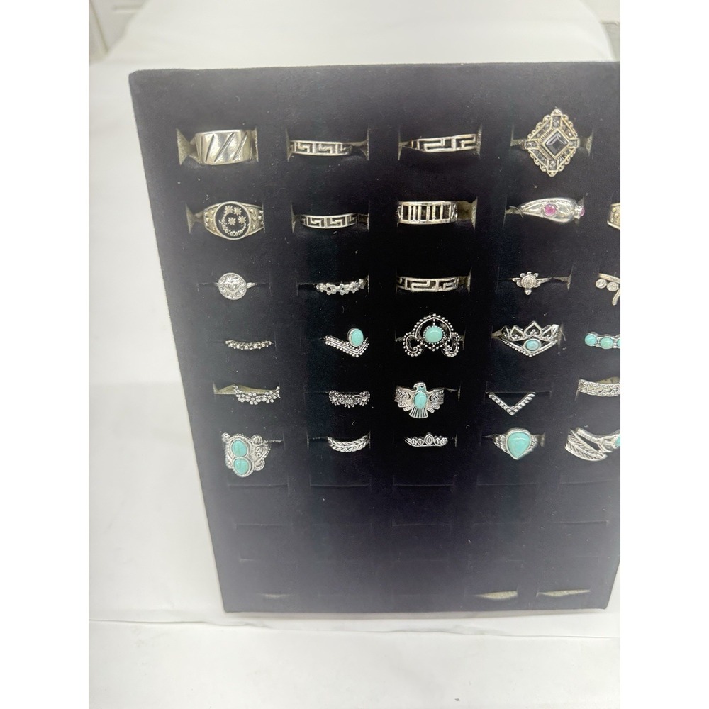Wholesale Lot Of 30 Rings Costume Silver Turquoise Onyx  Blue In Mixed Sizes - Picture 6 of 7